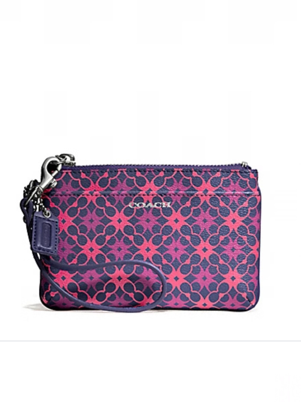 Coach Waverly Signature coated canvas wristlet  in a magenta pink and purple